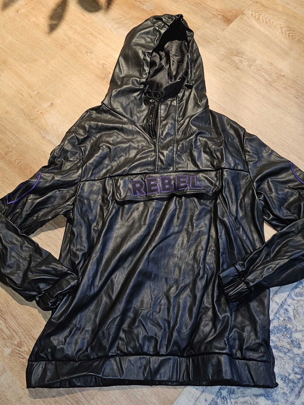 rebels Black Hooded Windbreaker with Purple Accent Logo